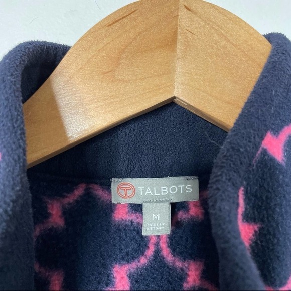 Talbots Trellis Print Full Zip Fleece Jacket/Coat in Navy/Pink Size M Medium - Picture 4 of 6